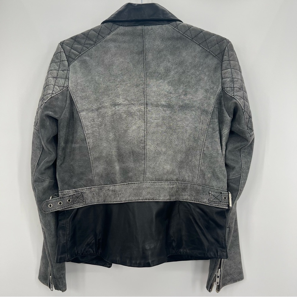 Muubaa Crackle Black Lamb Leather Biker Motorcycle Jacket Quilted Zip Up 6 - Picture 13 of 16